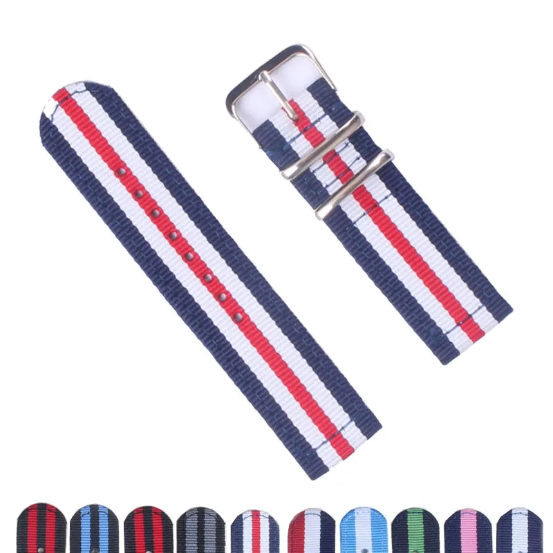 Pulseira de nylon com fivela de aço inoxidável, Watch Strap Bands, Cambo Stripe Fabric, Buy 2 Get -10%, 18mm, 20mm, 22mm, 24mm