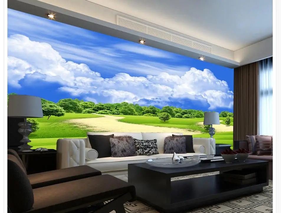 

3d customized wallpaper Blue sky meadow landscape wallpaper for walls roll 3d wallpaper Home Decoration