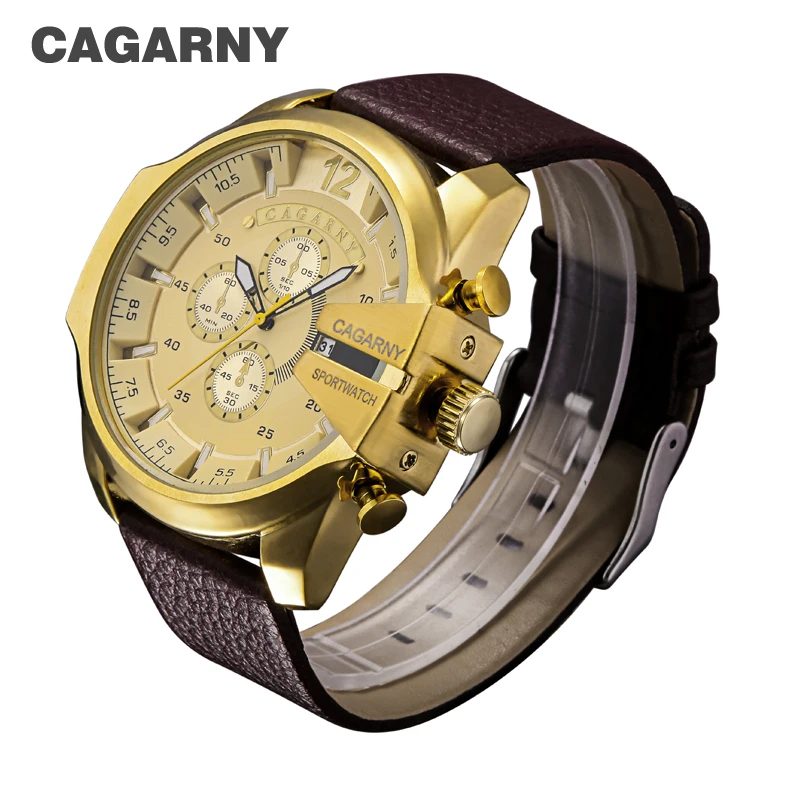 Cagarny Military Watches Men\'s Quartz Watch Men Leather Watchband Sports Wristwatches Relogio Masculino Dourado Reloj Hombre New