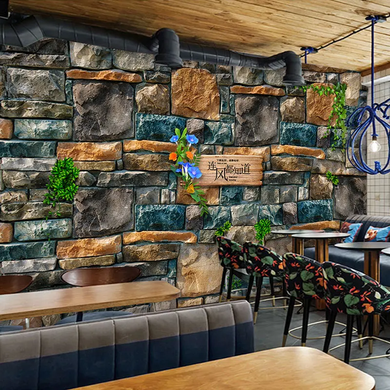 

beibehang Custom stone brick wallpaper 3D mural retro nostalgia decorative mural cafe tea shop leisure bar personality wallpaper