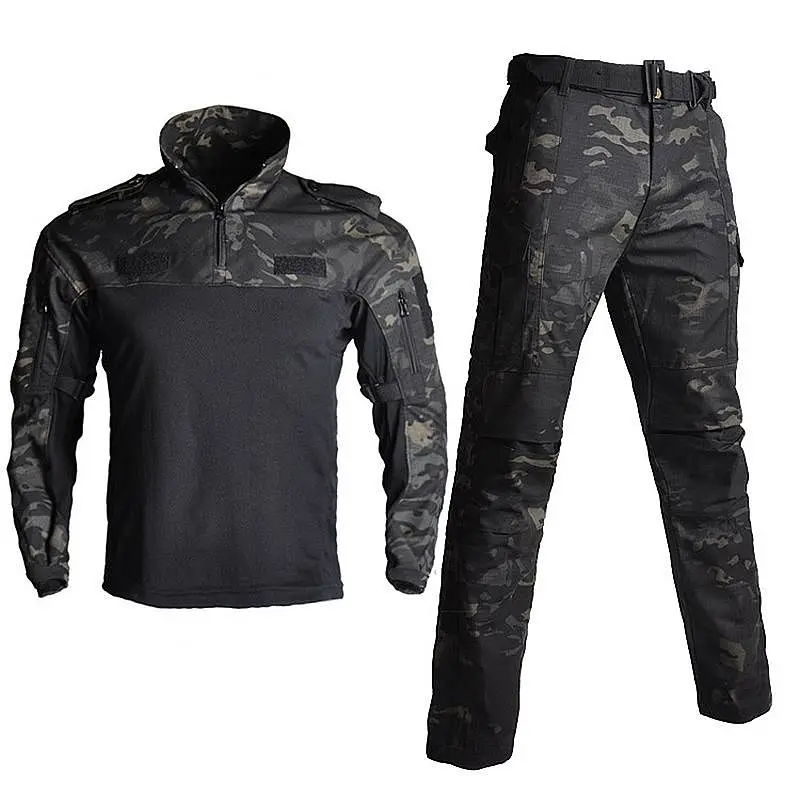 

Frog Tops Army Military Uniform Camouflage Long-sleeved Combat Suit Airsoft paintball Clothes Set Shirts + Pants Black Jungle