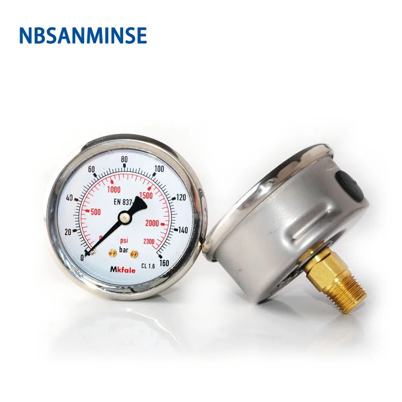 Instruments Stainless Steel Gauge SM1SP63B 63mm 2.5inch 1/4 NPT Back Manometer Liquid Hydraulic For Oil Medium Pressure Gauge