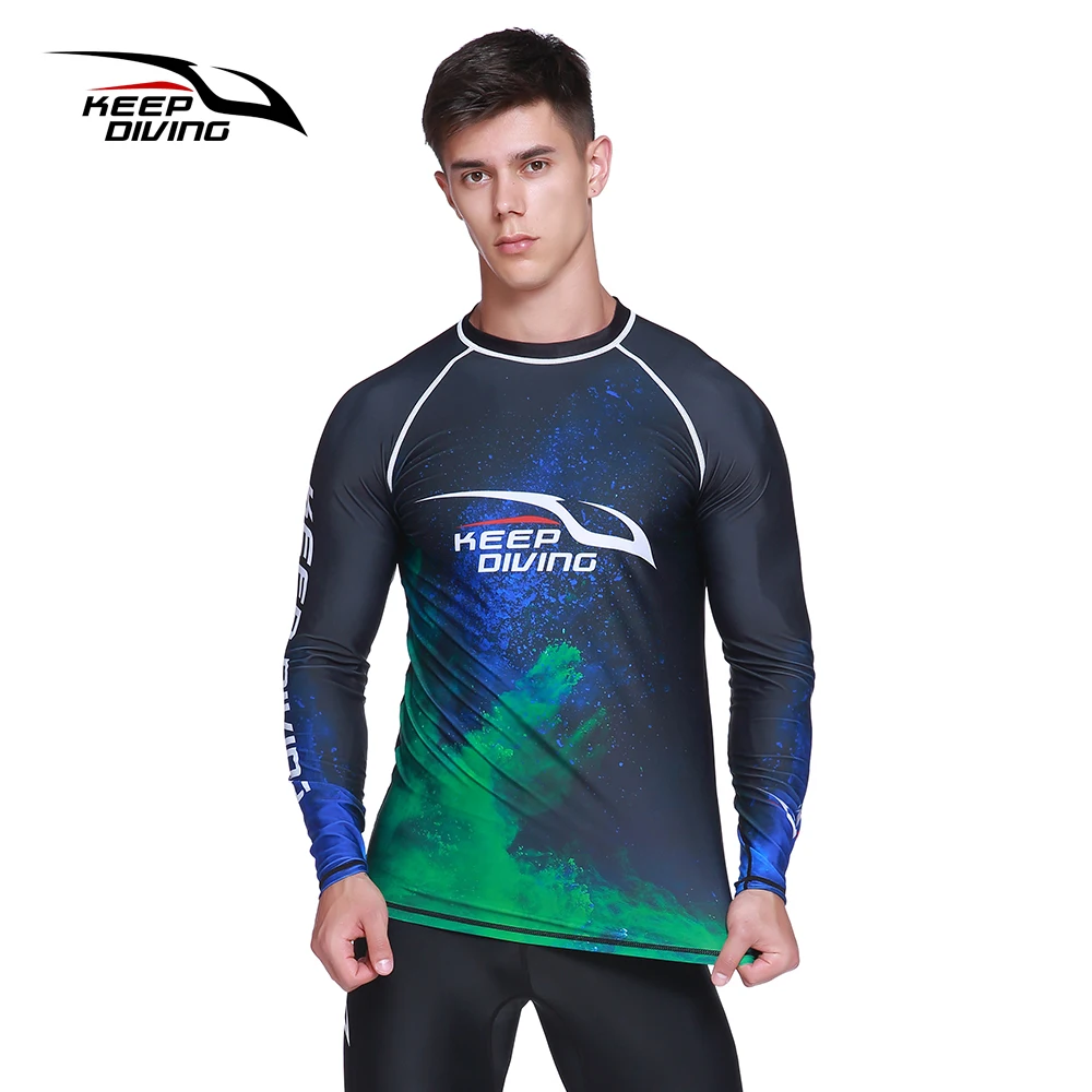 KEEP DIVING New Arrival UPF 50+ Anti-UV Rash Guards Men Quick-dry Long Sleeve Wetsuit Sunscreen Swimming Surfing Suit Large Size