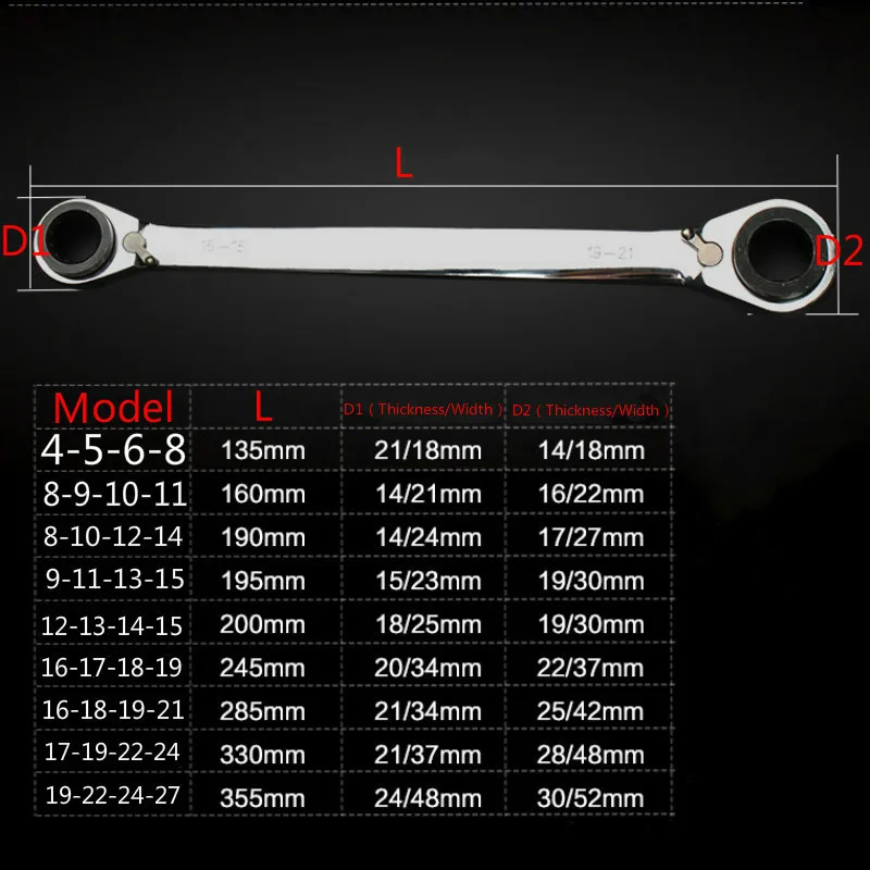 1Piece Double End Ratchet Wrench 4 In 1 Multi Spanner Wrenches Two-way Hand Tools