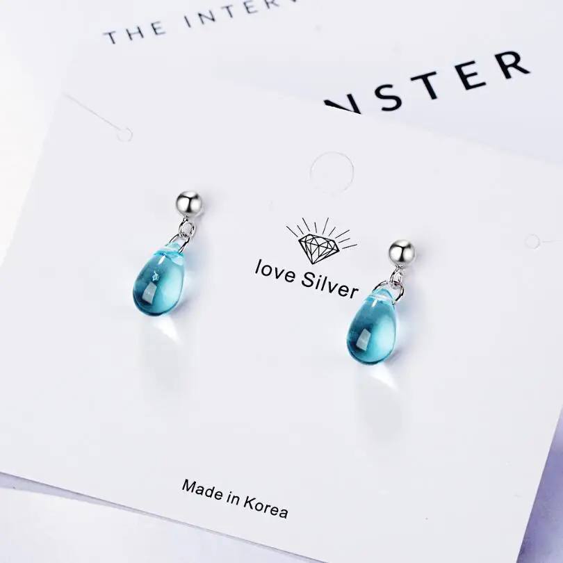 New Korean Literary Sweet Blue Water Droplets Earrings For Women Pendientes Jewelry Gift Brincos SAE55