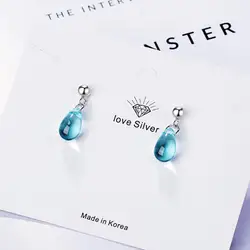 New Korean Literary Sweet Blue Water Droplets Earrings For Women Pendientes Jewelry Gift Brincos SAE55