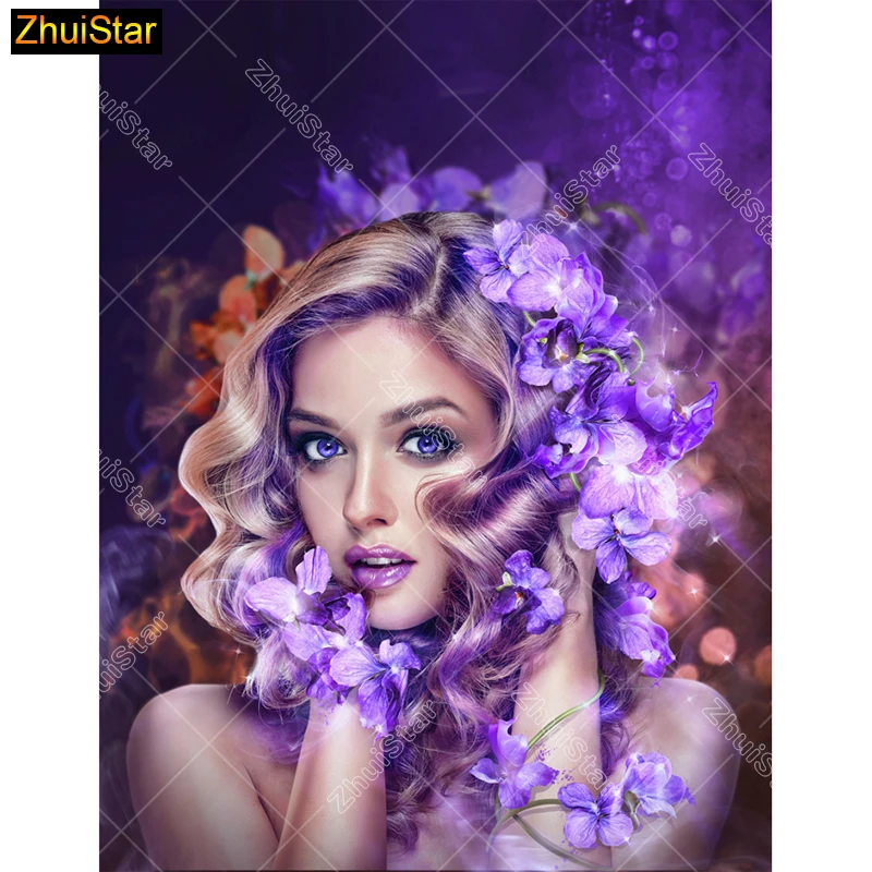 

Full Square Diamond Painting rhinestone Cross Stitch Purple Beauty Girl 5D Diy Diamond Embroidery Diamond Mosaic Wall Decor Gift