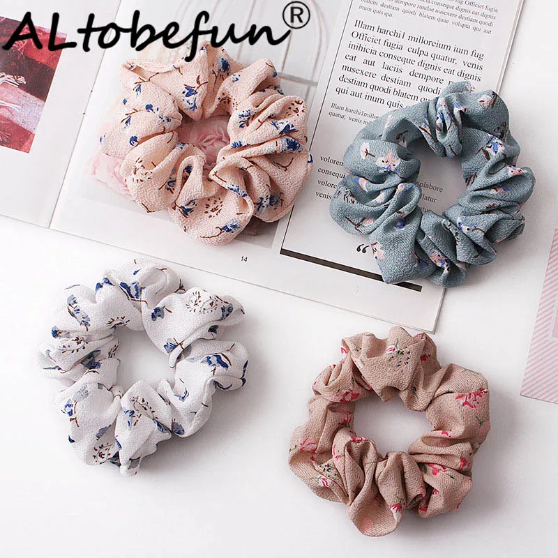 ALTOBEFUN Girl Korean Floral Chiffon Fabric Hair Ring Female Fashion Headdress Women Hair Accessories TC040