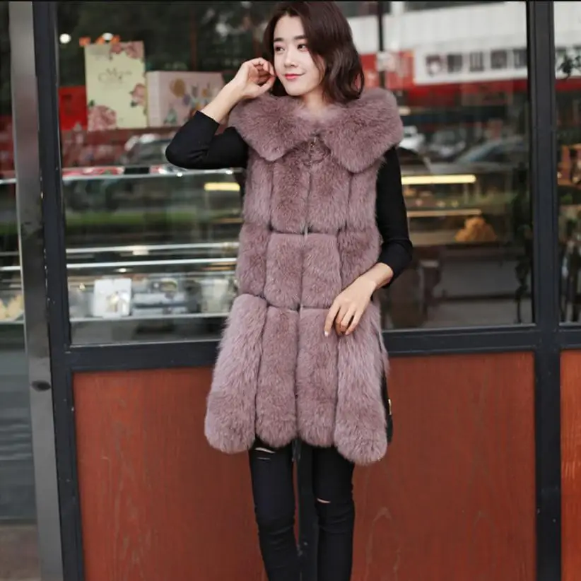 Winter Women\'s fur Jacket Faux Fox Fur Vest Fashion Hooded Fur Waistcoat Side Zipper stitching leather Warm Outwear wq809w