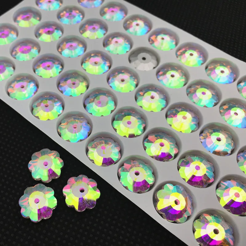 AB/Clear 6mm,8mm,10mm,12mm,14mm Plum flower Sew On Rhinestone Glass Crystal Xilion Marguerite Lochrose Sew on stone