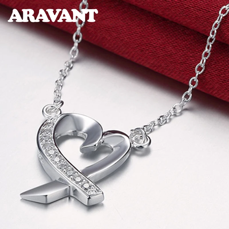 

925 Silver Heart Zircon Necklace Chains For Women Fashion Jewelry