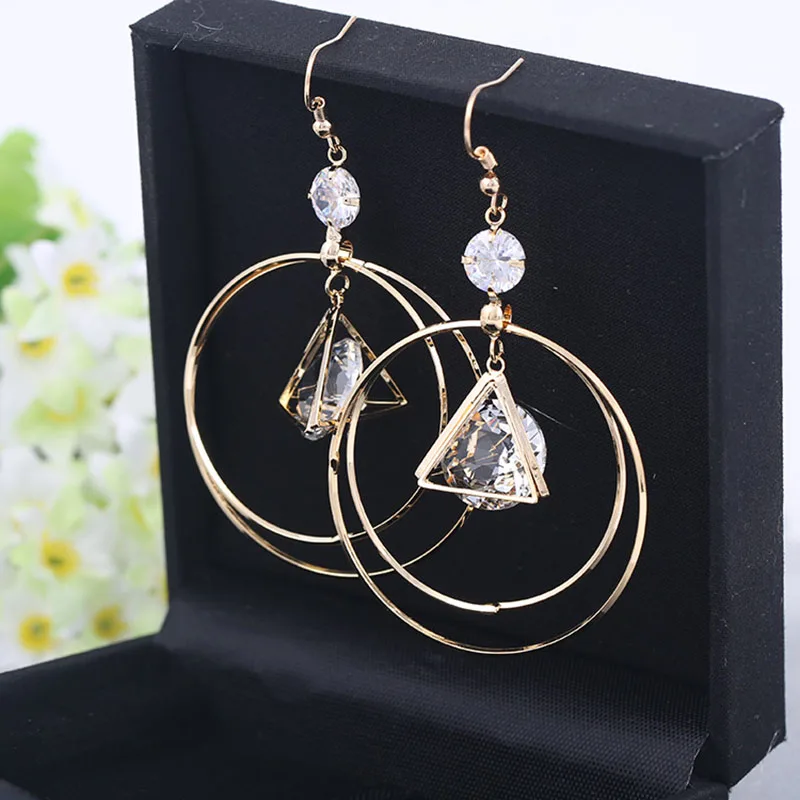 JIOFREE Simple Style Fashion Gold Color Zircon Clip on Earrings for Women Round Geometric Earrings 2018 Female Jewelry