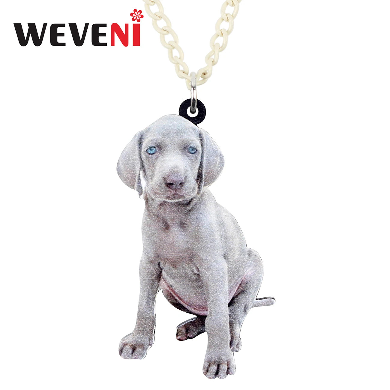 WEVENI Acrylic Weimaraner Dog Necklace Pendant Chain Choker Pendant Fashion Animal Pets Jewelry For Women Girls Gift Accessories