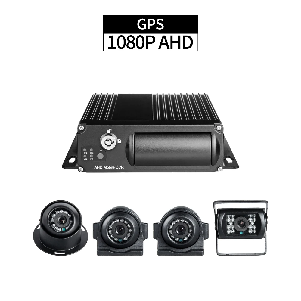 

GPS 1080P Truck DVR Security,4CH AHD SD Mobile DVR with 2pcs Side Cameras,1pcs Rear Camera,1pcs Indoor Camera for Vehicle Taxi