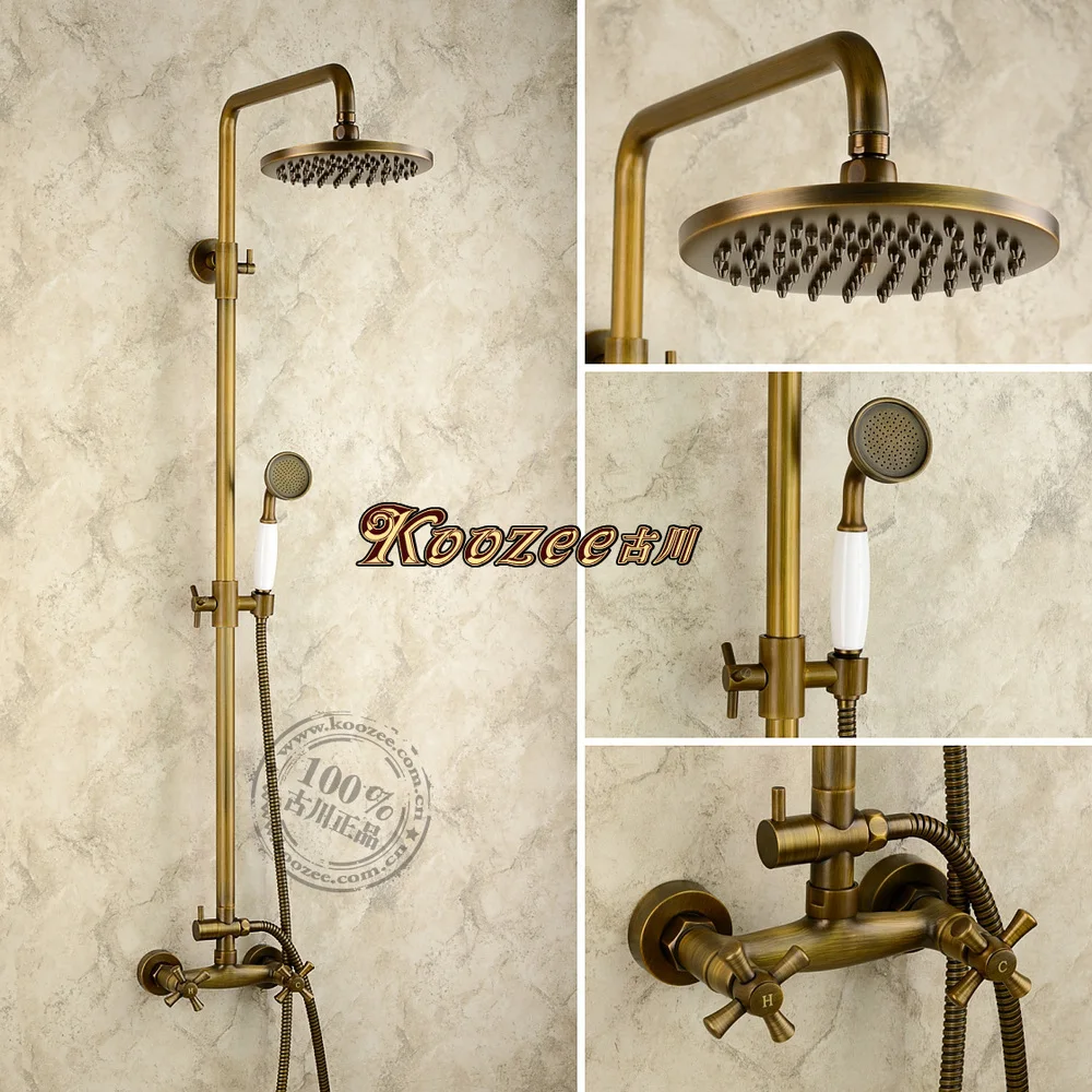 Furukawa antique copper whole suite shower nozzle surface mounted lift European retro black bronze large shower