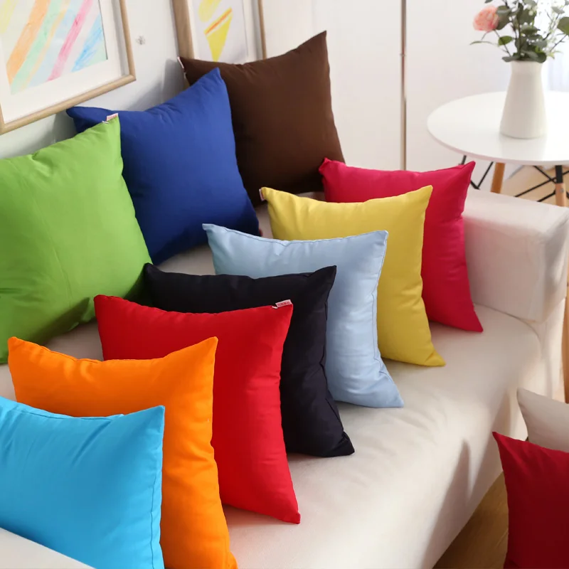 Canvas Pillow Covers Jelly Color Pink Red Yellow Orange Blue Gray Green Solid Cushion Cover  Home Decorative 45x45cm/60x60cm