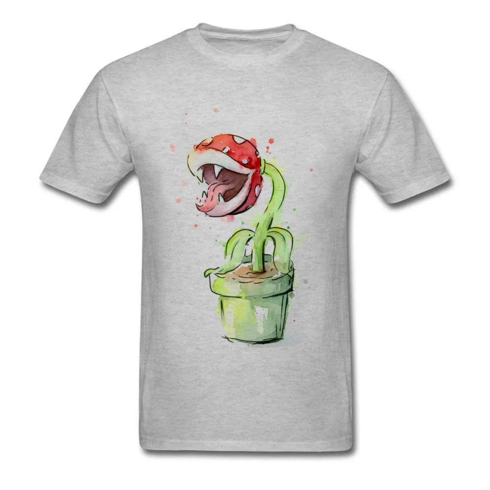 2024 Piranha Plant Watercolor Men's Cotton T-shirt Short Sleeve Unique Design Cartoon Tops Tees Brand Customized