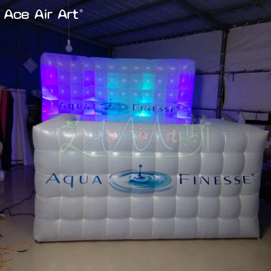 

Customized 210 D Oxford Fabric Inflatable Bar Counter Table and Led Wall Backdrop with Bulb Lights on Sale