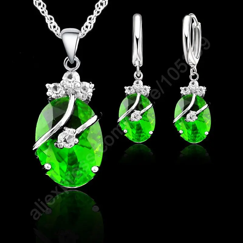 925 Silver Needle Flower Water Drop Wedding Jewelry Sets For Women Cubic Zircon Pendant Necklace Earring Sets Party Gift