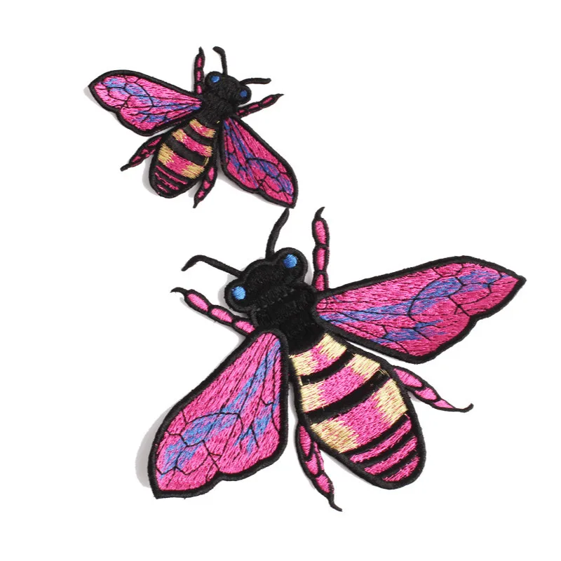 Violet Honeybee Iron on Patch Bee Applique Embroidery Sewing Clothes Badges Big Patches for Jackets DIY Decorations for Jeans