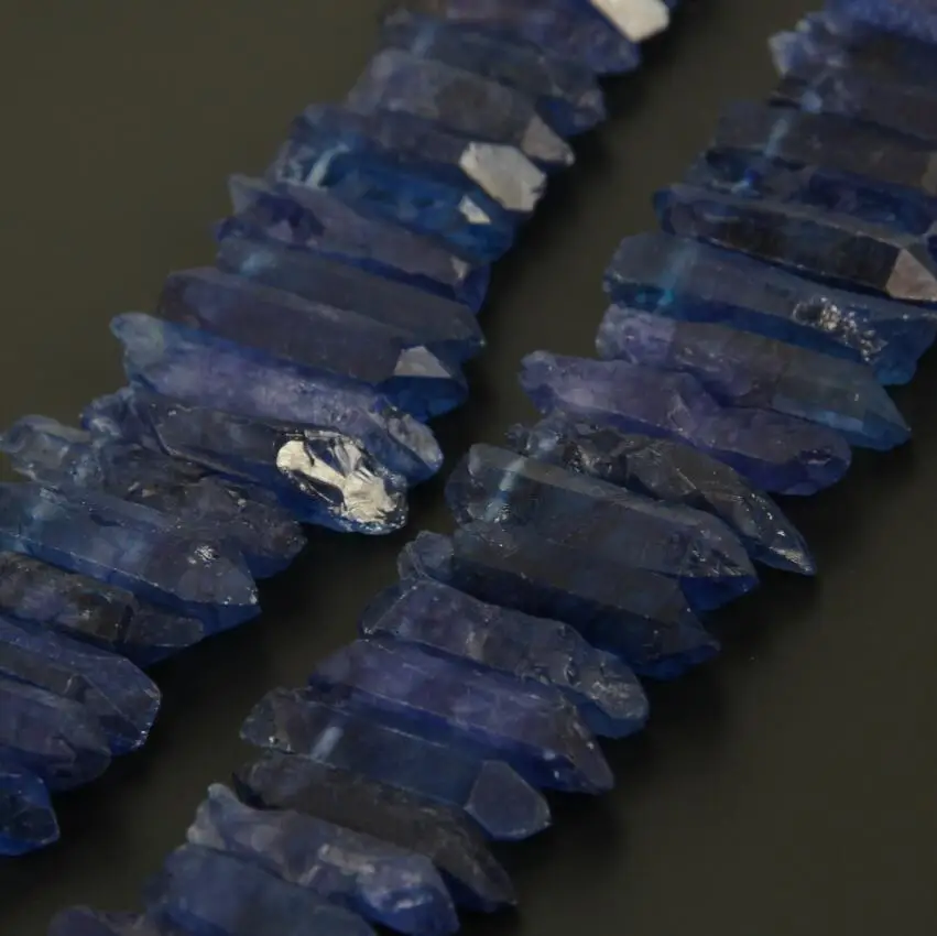 Rough Lapis Blue Color Quartz Crystal Top Drilled Tusk Spike Beads Necklace Strand,Natural Stones Stick Points Jewery