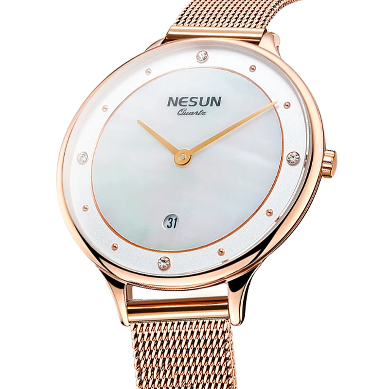 

New Switzerland NESUN Women's Watches Top Luxury Brand Japan Import Quartz Movement Pearl Clock Diamond Waterproof Watches N8805