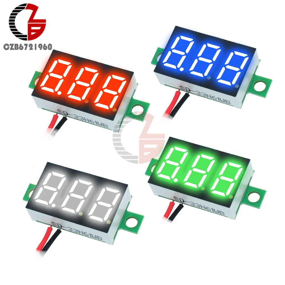 12V Car Voltmeter 0.36 inch LED Digital Voltmeter Voltage Meter Adjustable Volt Detector Tester Monitor DC 4.7-32V 2 Lead Wire