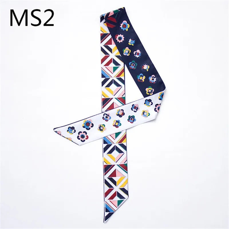 New Fashion Floral Print Scarf Small Silk Scarf Handle Bag Ribbons For Women Headwear Geometric Long Scarves Wholesale