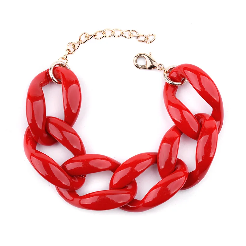 BOJIU 14 Colors Fashion Women Bracelet Basic Plastic Colorful Link Chain Bracelets Red Black Pink Blue Green Jewelry BC199