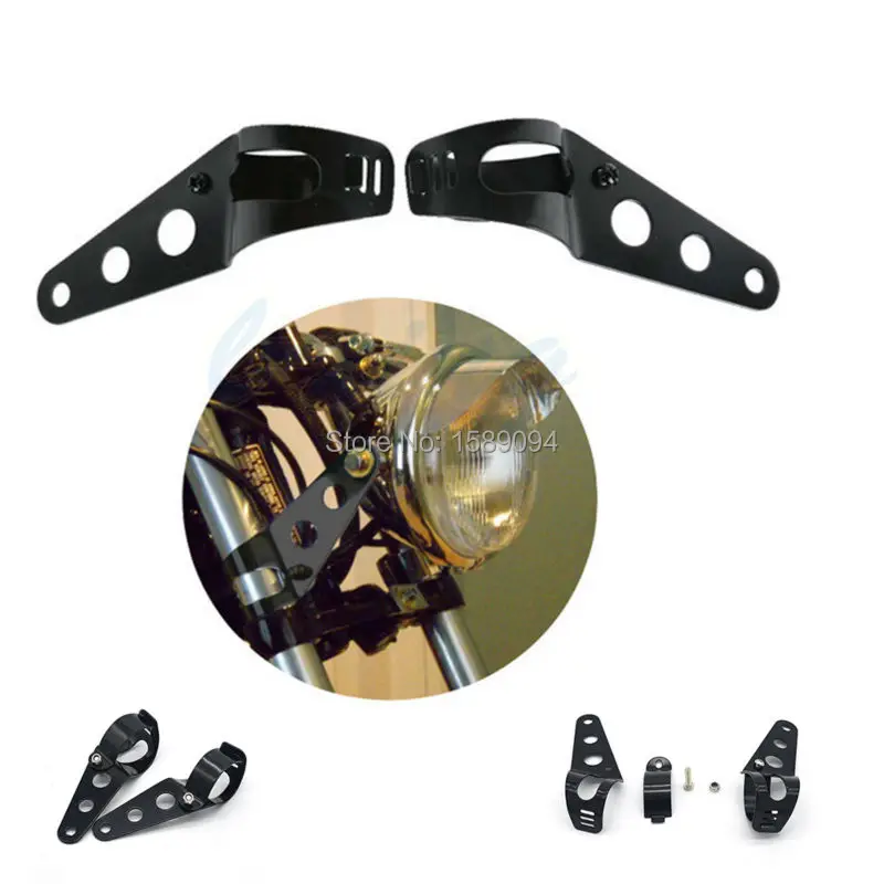 Black Headlight Bracket Adjustable Fork Mount Clamp for Motorcycle Bike Chopper Bobber Cafe Racer With 35~43mm Fork Tubes