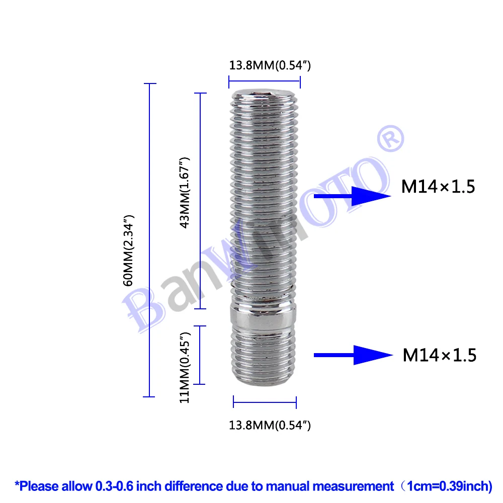 10-Pack Wheel Stud Conversion Kit – 14x1.5 To 14x1.5 – 44mm Length (1.75")