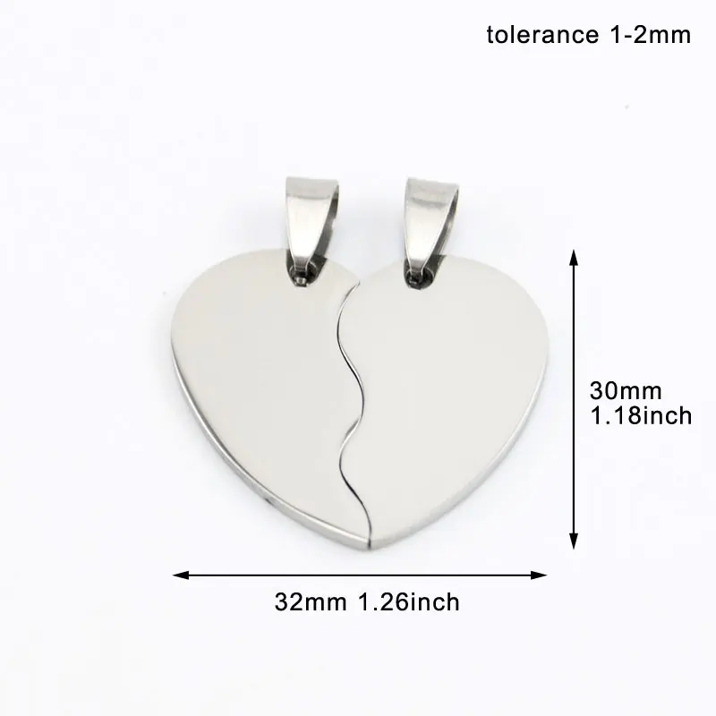 10 Pairs Lovers Split Heart Stainless Steel Jewelry Charm Pendant Mirror Polished 2 Half Heart Tag Customized Pendants Wholesale