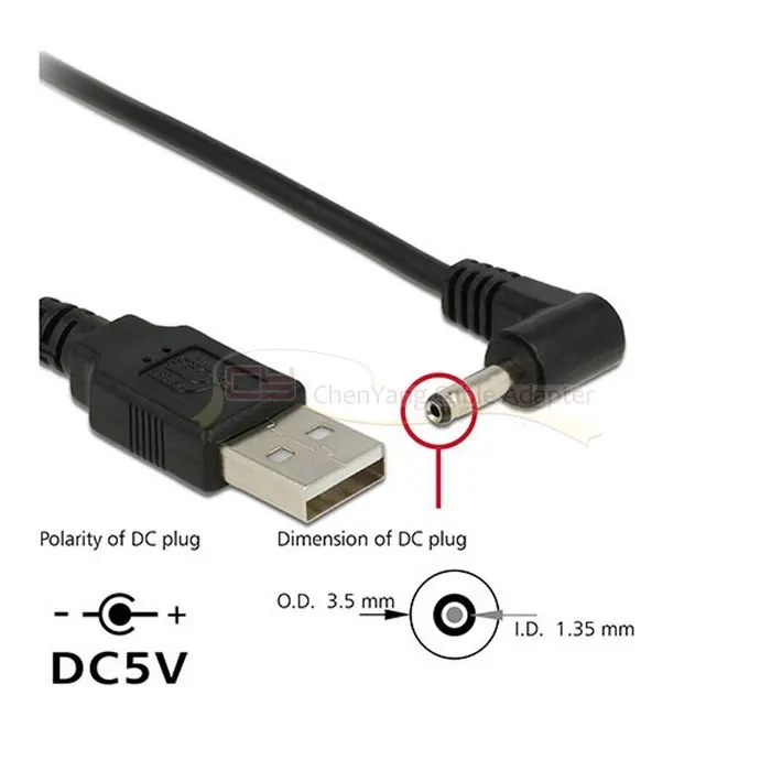 

USB 2.0 Male to Right Angled 90 Degree 3.5mm 1.35mm DC power Plug Barrel 5v Cable 80cm