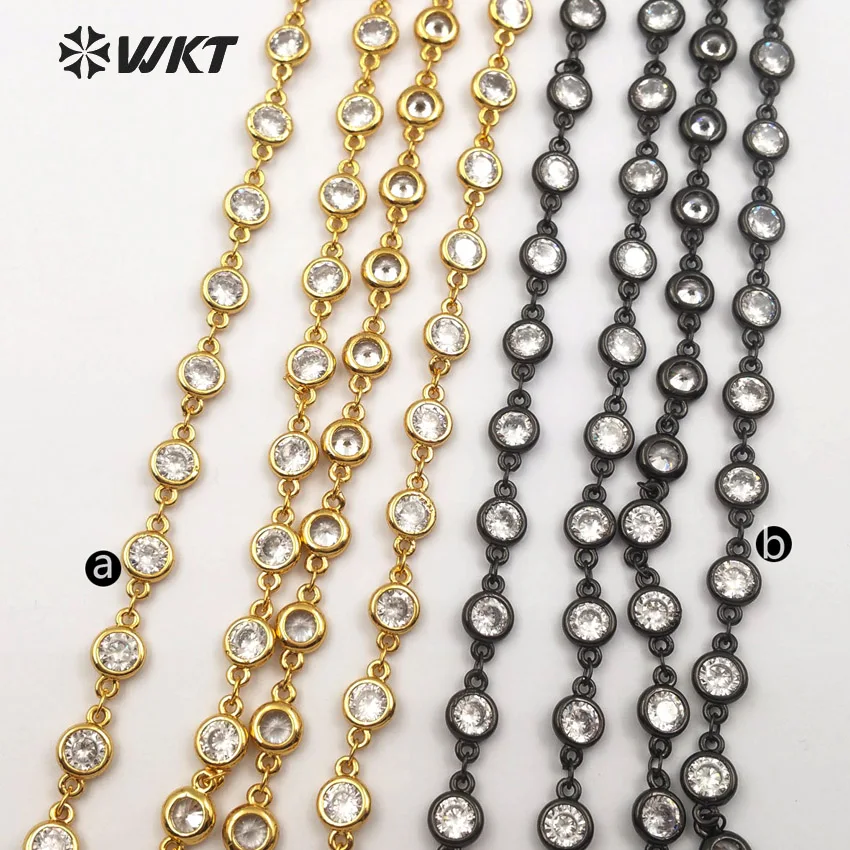 

WT-BC115 Fashion Brass Chain With Cubic Zirconia Gold And Black Gun Colors Handmade Chain Jewelry For Women Making Necklace