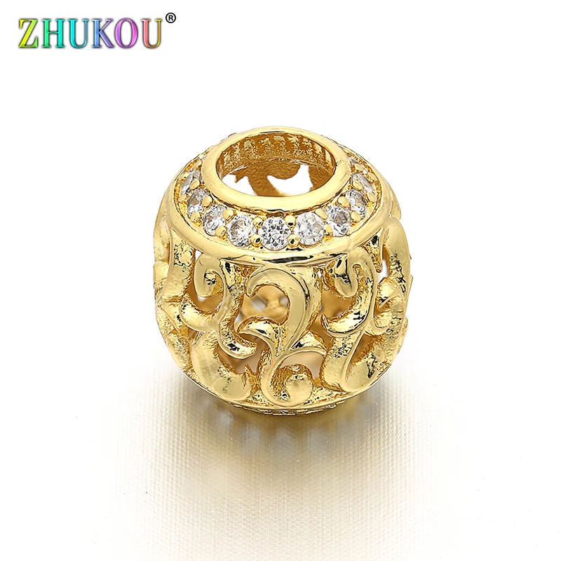11mm Brass Cubic Zirconia Round Spacer Beads DIY Jewelry Bracelet Necklace Making, Hole: 4.5mm, Model: VZ30