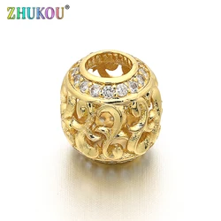 11mm Brass Cubic Zirconia Round Spacer Beads DIY Jewelry Bracelet Necklace Making, Hole: 4.5mm, Model: VZ30