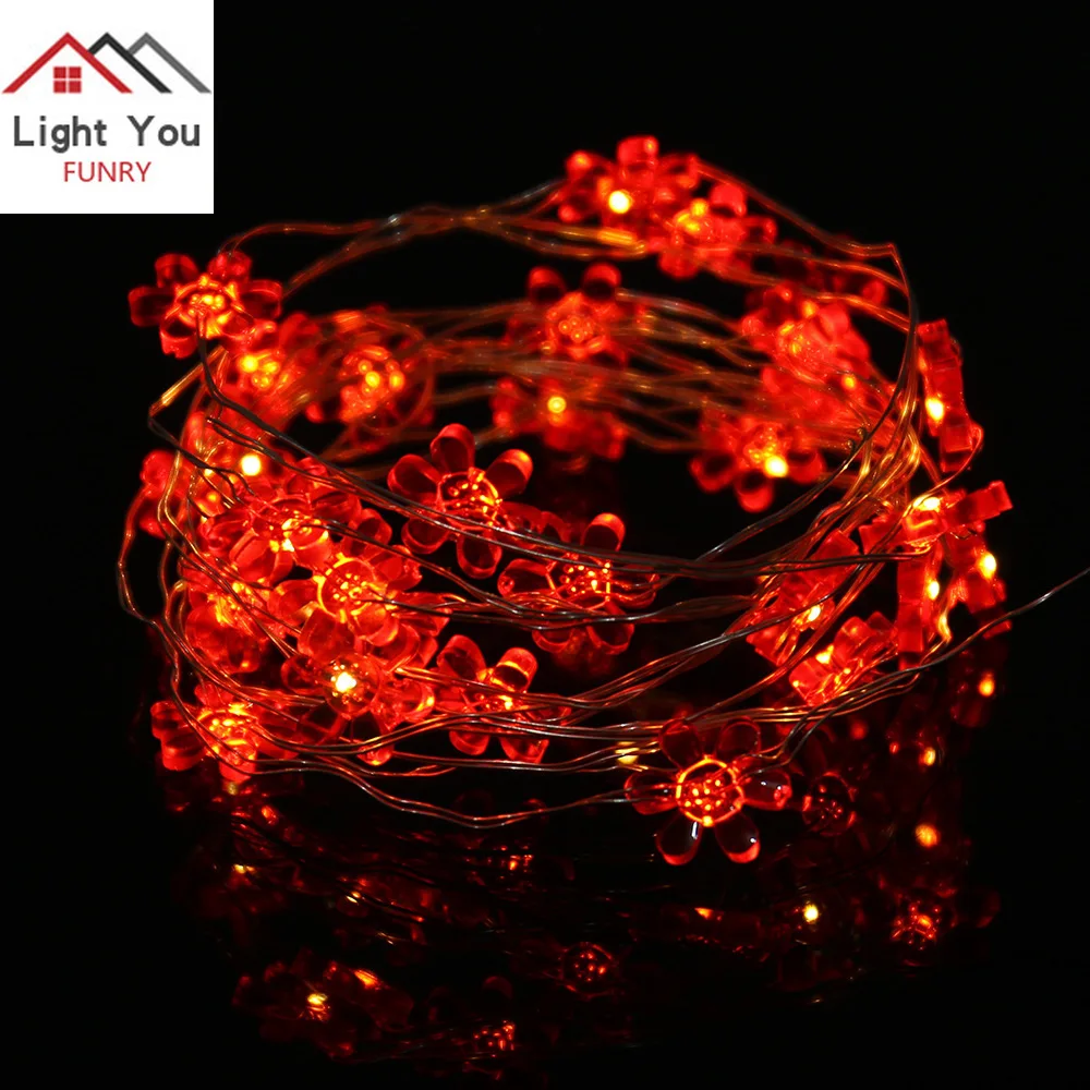 30LED Colorful Flower Shaped Silver Line Light String Christmas Button Battery Box Decorative Light String