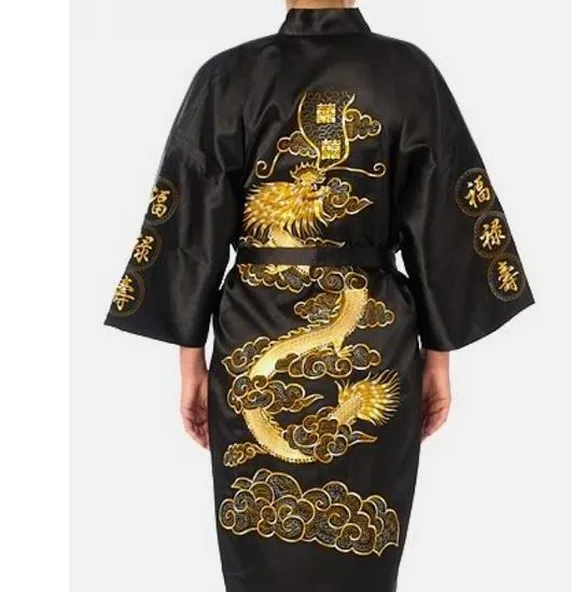 Bata china de satén sedoso para hombre, bordado tradicional Kimono Yukata, albornoces sueltos de verano, camisón Sexy