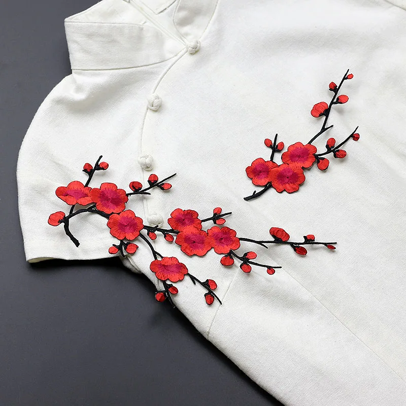 1 Piece Embroidery Plum Flower Embroidery Patches For DIY Iron Patches for Clothing Flower Glue Sticker for Dress for Book