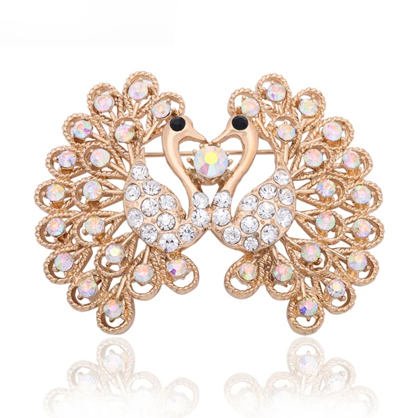 mziking new Fashion Jewelry Gold animal peacock brooch Rhinestone Channel Brooch white peacock brooches for women dress  X1535