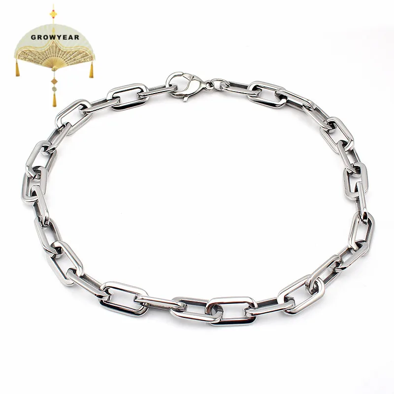 Fashion Chunky Link Chain Necklace Stainless Steel Flat O Design Silver Color Unisex Jewelry Accessory