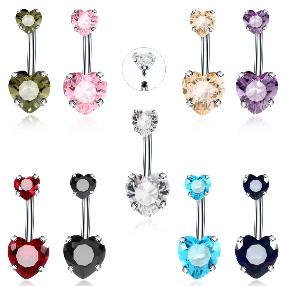 1pc coração cristal umbigo ombligo piercing 14g umbigo barra parafuso prisioneiro retentor cz nombril piercing balançar brincos piercing jóias