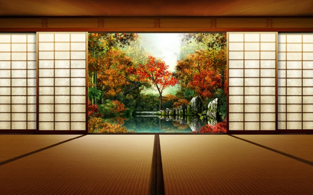 7x5ft Japan Guest House Machiya Autumn Garden View Washable Wrinkle Free Photo Studio Background Backdrop Polyester Fabric