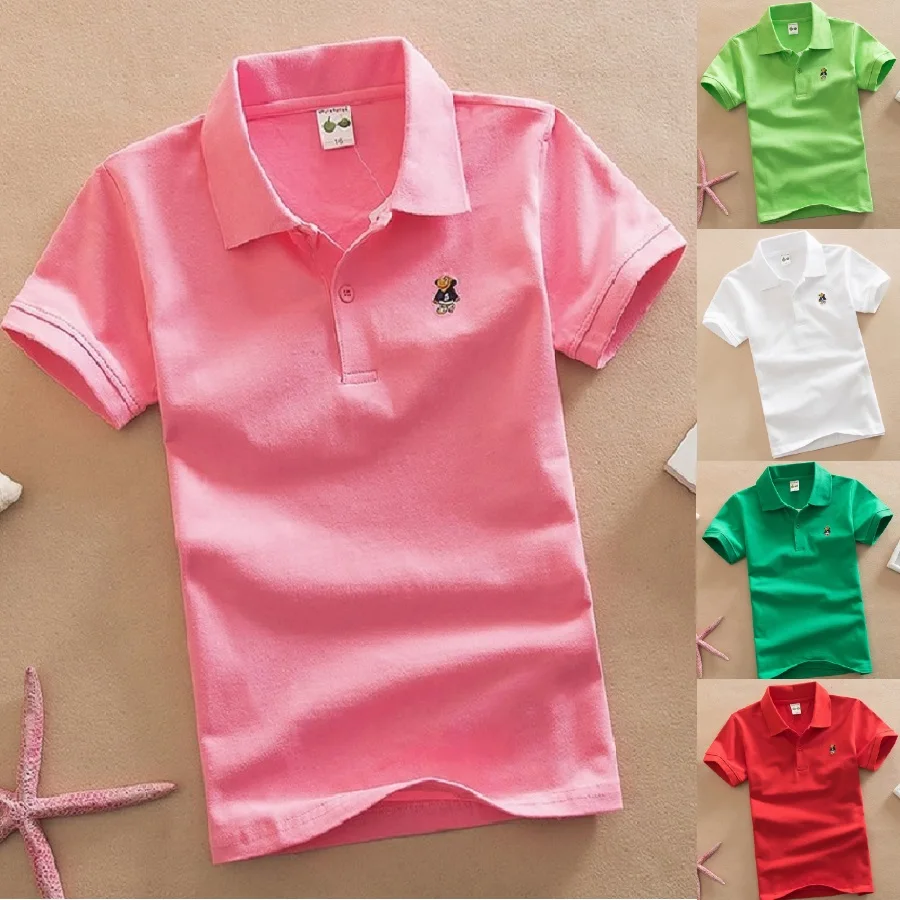 Brand Boys Shirts 3-15 Year Pure Solid Candy Baby Boy Tops Children Tees Shirts Outfits Kids Jersey Cotton Golf Shirt