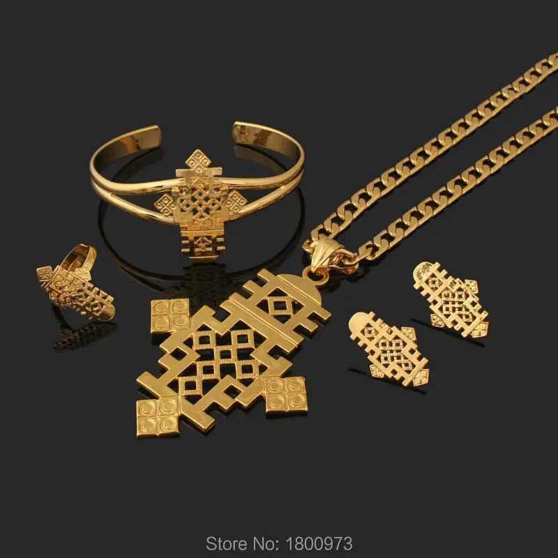 

Adixyn ewest Big Size Ethiopian Cross Habesha jewelry Sets 22k Gold Color Cross Sets African Wedding Jewelry sets Free Shipping
