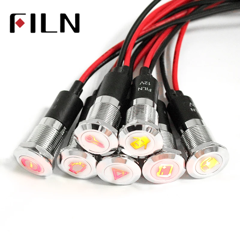 FILN FL1M-14FW-C 14mm led สีแดงสีเหลืองสีเขียวสีเขียวรถ applicance สัญลักษณ์ 12 v led ไฟ 20 ซม.