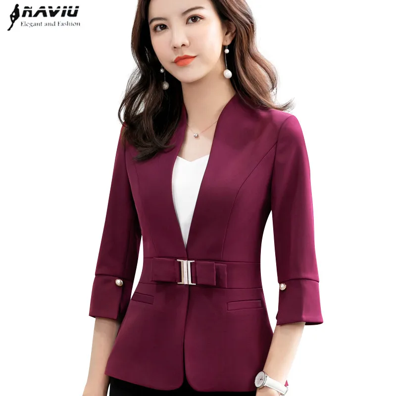 

Naviu Women Jacket Half Sleeve Slim Tops Summer Temperament New Business Stand Collar Blazer OL Casual Fashion Ladies Coat