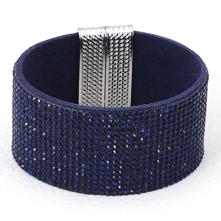 Miasol Magnetic Wrap Full Rhinestone Pave Crystal Bling Leather Women Girl Strap Bracelets For Party Jewelry Gifts