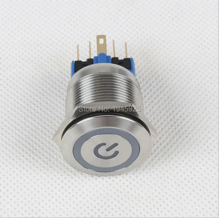 5 Pieces 22mm Ring Blue 24V Led with Character Led Light Momentary  DPST Metal Industrial Boat Car Switch