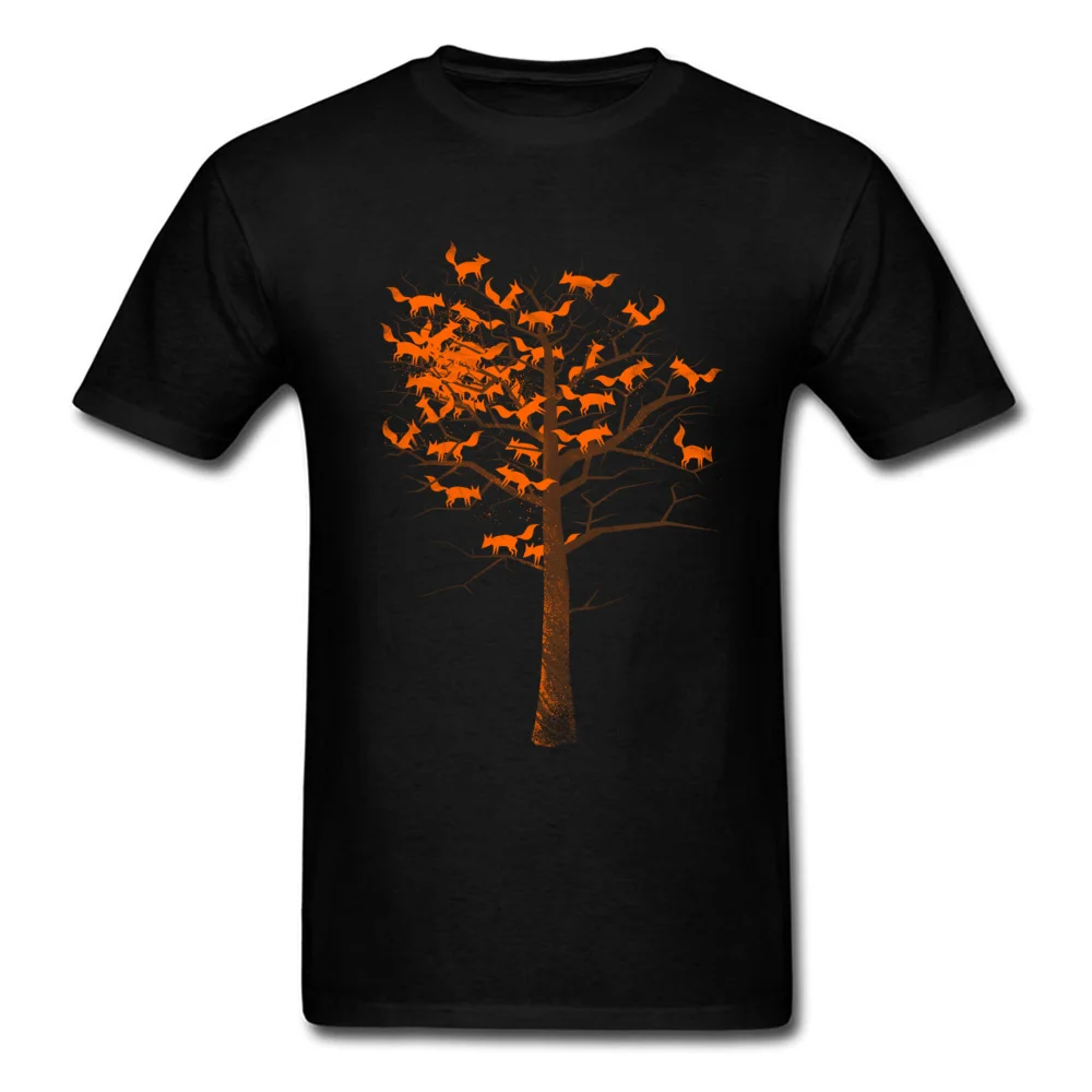 Men Tshirts Blazing Fox Tree T-shirt Fox Color Autumn T Shirt Creative Design Black Tops Tees Cartoon Clothes No Fade Printed